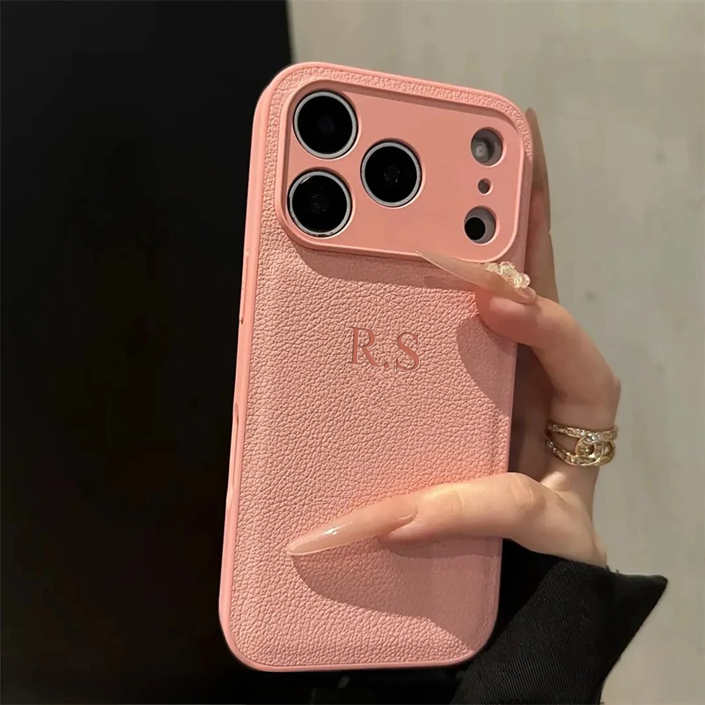 Custom Name Phone Case For iPhone 17 16 15 14 13 Pro Max Plus Air 3D Hot Stamping Faux Leather Cover Couple Gift